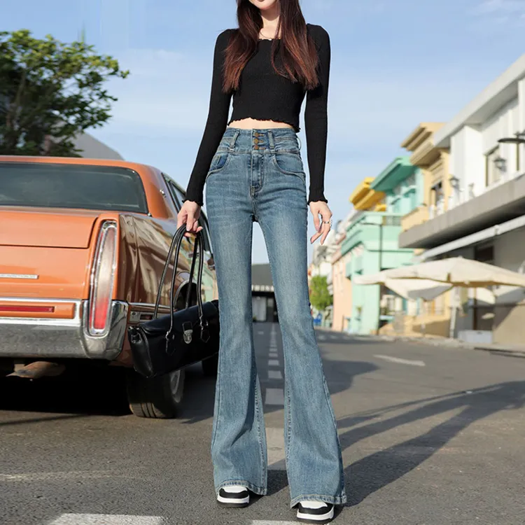 2025秋季新款牛仔裤女高腰显瘦厚款微喇裤高档喇叭裤子气质微辣裤