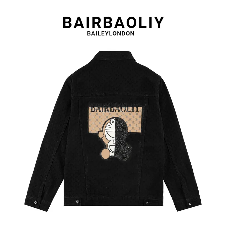 BAIRBAOLIY哆啦A梦闪钻联名款小香风修身版黑色提花男装牛仔外套