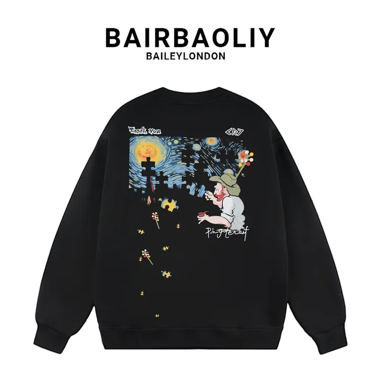 BAIRBAOLIY重磅星空印花潮牌圆领卫衣男装秋冬新款休闲情侣装上衣