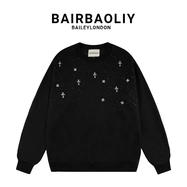 BAIRBAOLIY秋冬轻奢高圆领档满天星烫钻爆款百搭宽松加绒男士卫衣