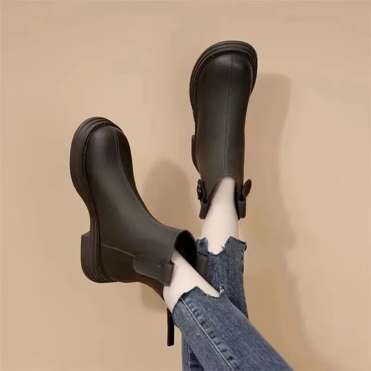 【翘颜女鞋】新款舒适时尚百搭显瘦加绒软皮软底切尔西马丁靴1199