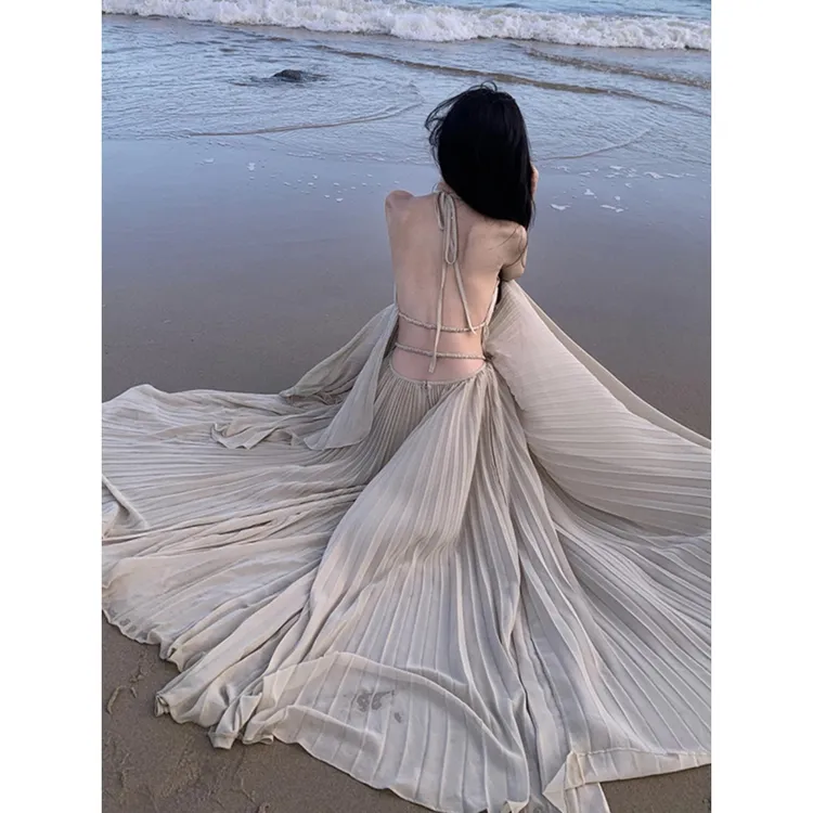 超仙海边度假连衣裙露背长裙高级氛围拍照女神穿搭性感仙气套装裙