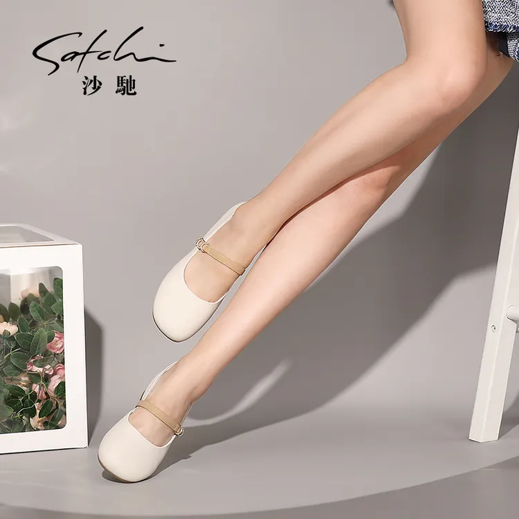 沙驰 牛皮甜美玛丽珍鞋秋新款舒适软底圆头浅口女单鞋