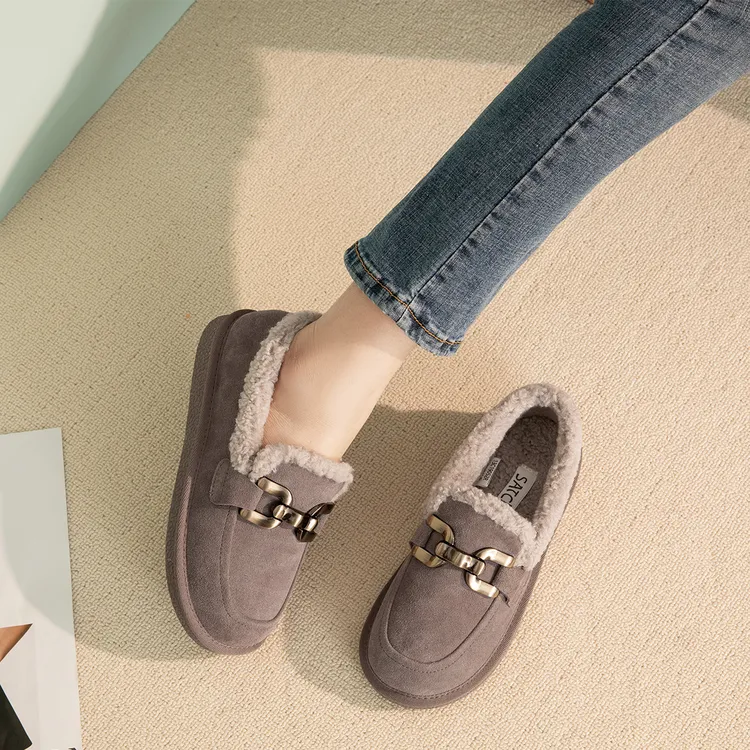 沙驰 【加绒保暖】牛剖层皮勃肯鞋一脚蹬单鞋软底休闲鞋舒适棉鞋