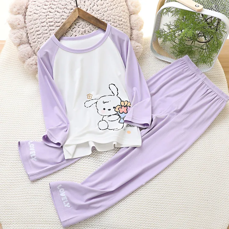 2024新款儿童家居服小花兔卡通a类薄款优可丝儿童休闲服兒童睡衣