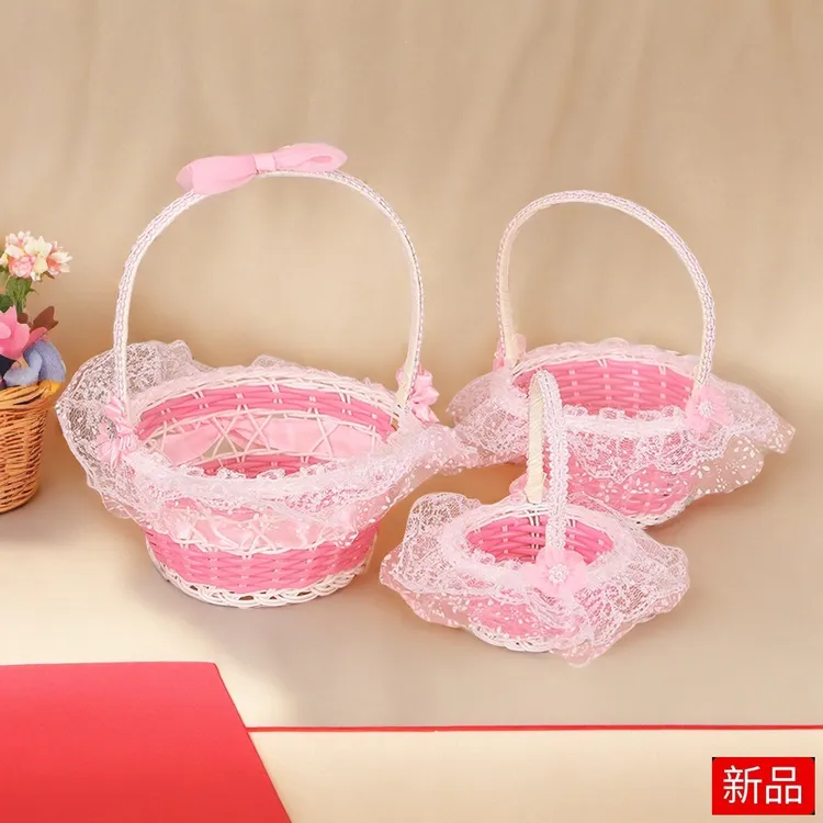 糖果花童表演手提跳舞复活节花篮婚庆儿童藤编收纳编织花篮