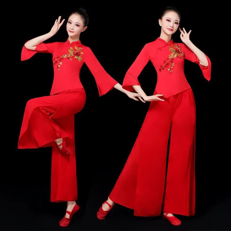 广场舞服装新款套装阔腿裤夏季中老年秧歌服舞蹈演出服跳舞衣服女
