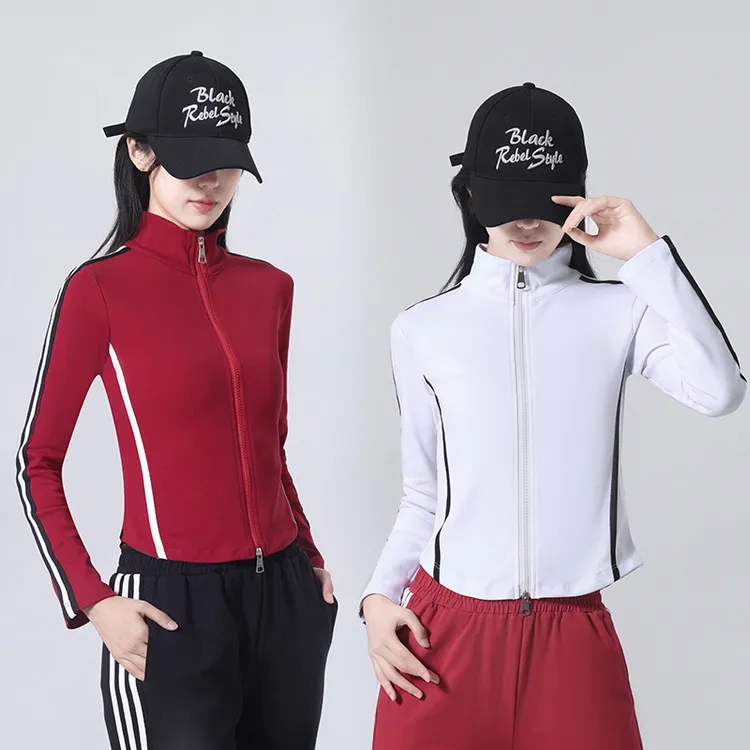 新款立领女拉链修身瑜伽服长袖休闲运动外套跑步训练健身上衣