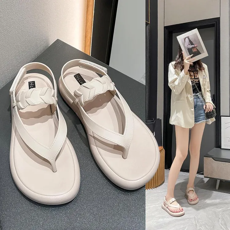 凉鞋女款夏季外穿新款平跟软底小香风夏天防水纯色罗马鞋平底时尚
