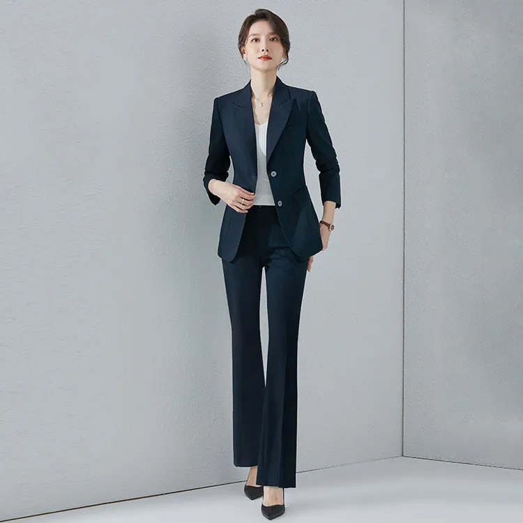 SHILUYA/诗璐雅春秋新款西服两件套商务干练西装微喇裤套装修身女