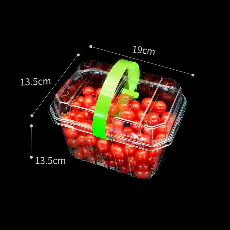两斤装手提盒一次性手提水果盒草莓采摘盒塑料带盖透明果篮包装盒
