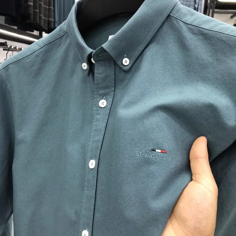 Zero Degree North品牌100%纯棉牛津纺长袖衬衫秋季纯色衬衣男装