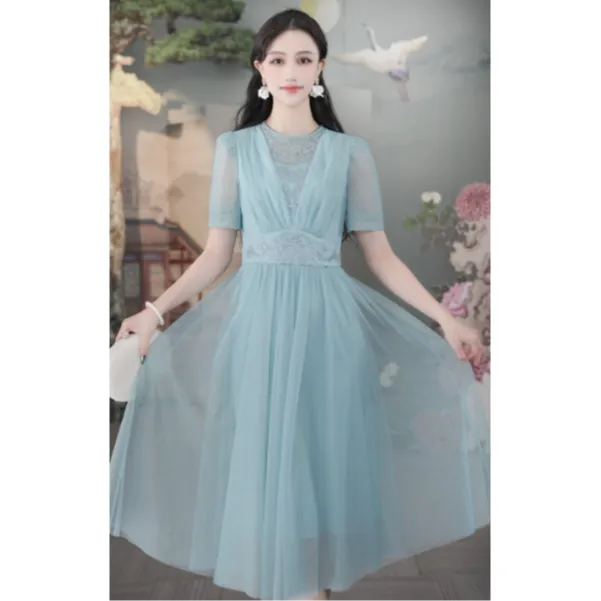 SUSSI/古色【古色.广府】夏季商场同款网纱宫廷风刺绣女装连衣裙