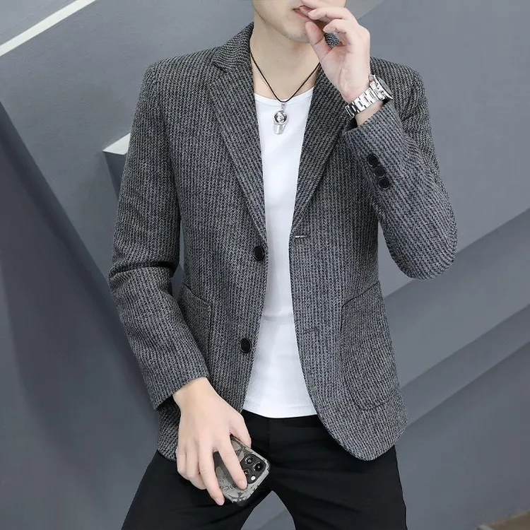 潮流西服帅气男士格子秋季韩版男装上衣外套2024新款休闲百搭西装