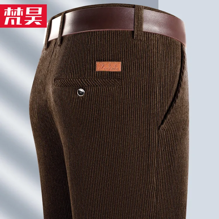 纯棉灯芯绒男裤中老年人秋季中年休闲条绒裤男秋冬厚款爸爸裤子