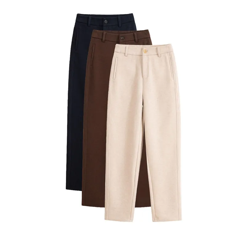 2024秋冬季新款时尚百搭休闲加厚不加绒毛呢窄版烟管裤长裤-6801