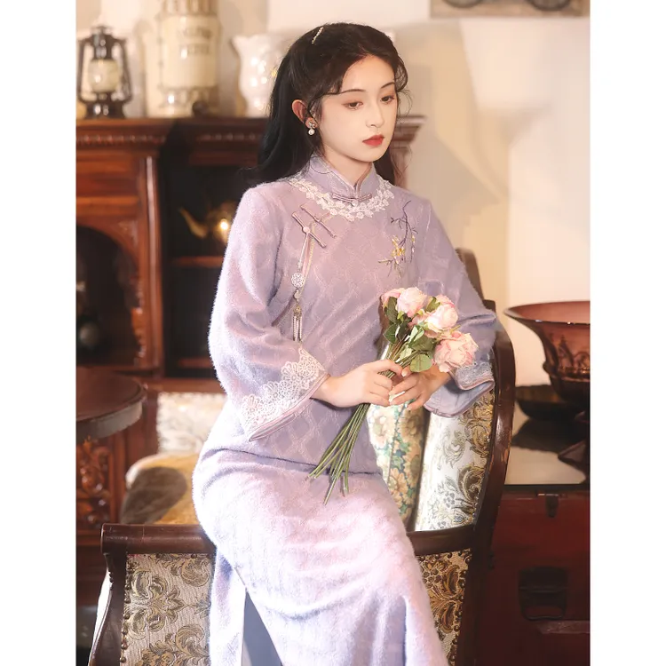 新中式紫色淑女旗袍2025新款高端气质年轻款秋冬季长袖复古民国风