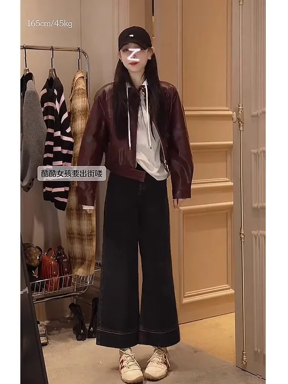 欧纪儿女装鸥同款酷帅炸街宽松安格拉皮衣女秋季美式复古短款上衣