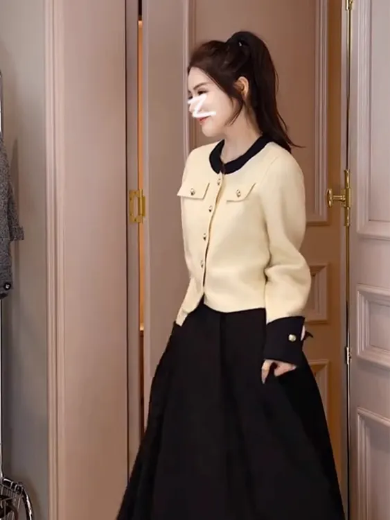 张元一女装同款法式气质小香风针织开衫外套女秋冬超好看毛衣上衣