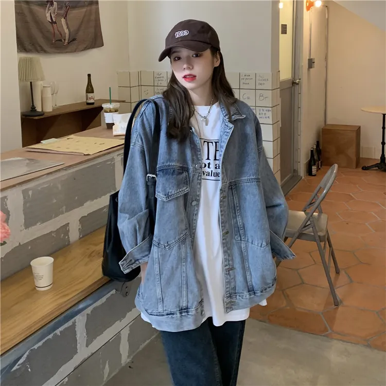 新款春秋新韩版宽松ins潮牛女原宿网红风反季百搭上衣8938
