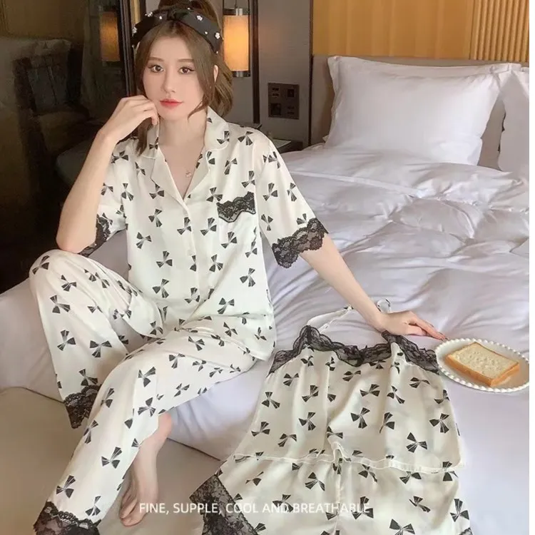 冰丝家居服睡衣 女款睡衣 套装网红休闲夏季薄款凉爽短款大码夏天
