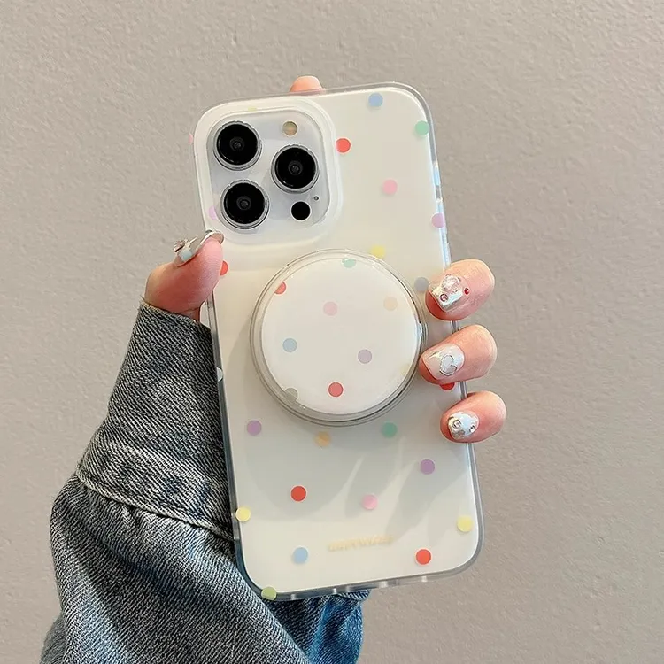 简约彩色波点适用苹果15promax手机壳磁吸支架iphone14小众防摔套