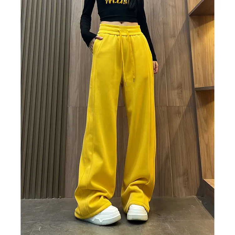 秋冬加厚垂感直筒休闲裤女高腰宽松显瘦加绒运动裤瘦版垂感拖地裤