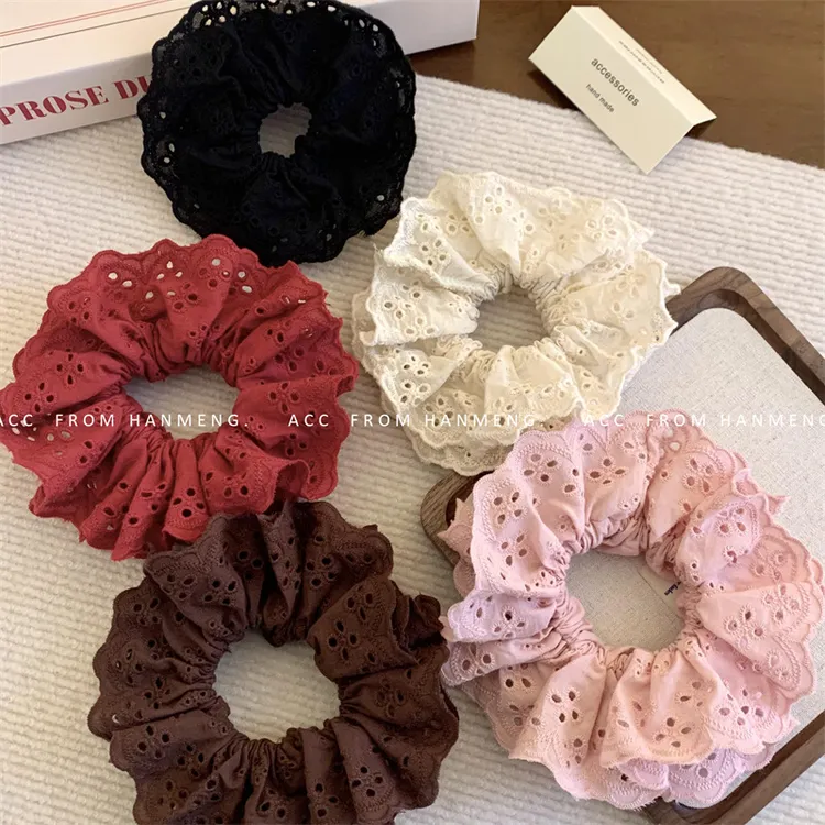 复古红色蕾丝大肠发圈女秋冬韩系高级感大号头绳头花发饰头饰新年