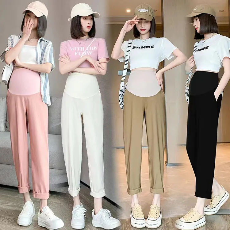 韩版时尚速干孕妇裤新款百搭高级小个子百搭裤休闲孕妇垂感九分裤