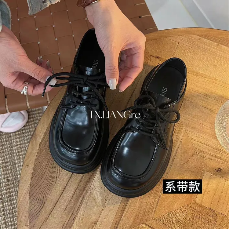 【旻珈】好穿的~系带乐福小皮鞋设计师复古厚底学院绒单A997