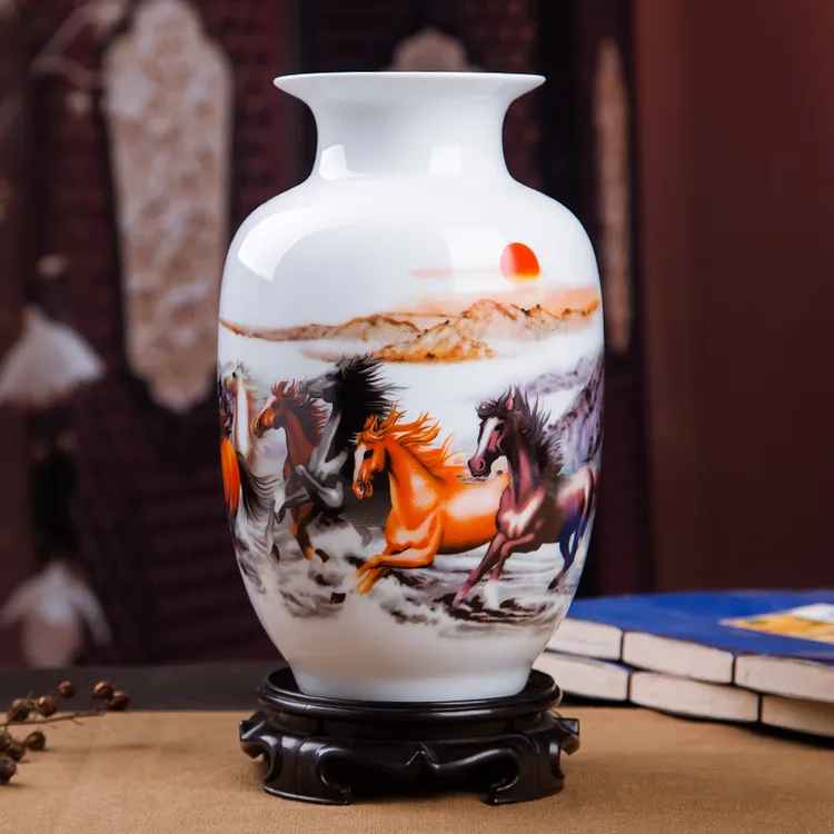 景德镇陶瓷器花瓶现代简约摆件插花器小瓷瓶酒柜工艺品家居装饰品