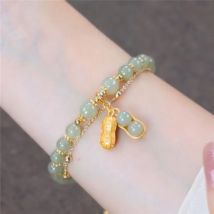 925银耳饰 花尽心思为你而生好事花生双层链眼石轻奢手链女生ins