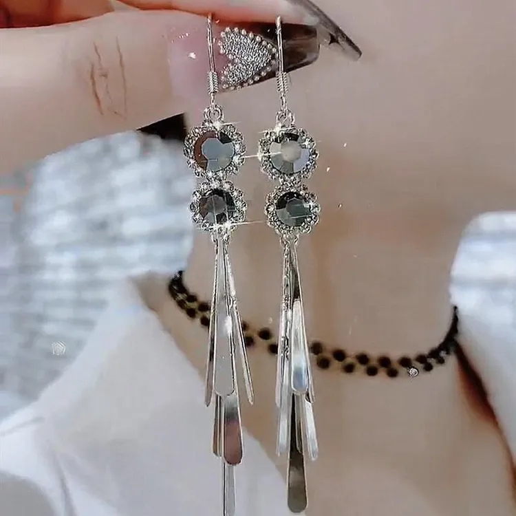 水晶长款流苏耳环女法式高级感复古小众设计新款潮高级