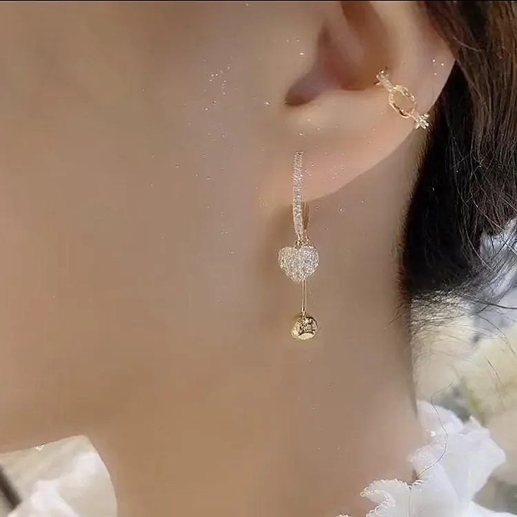 925银耳饰韩国新款超轻奢高级感精致镶钻爱心耳环女气质个性显脸