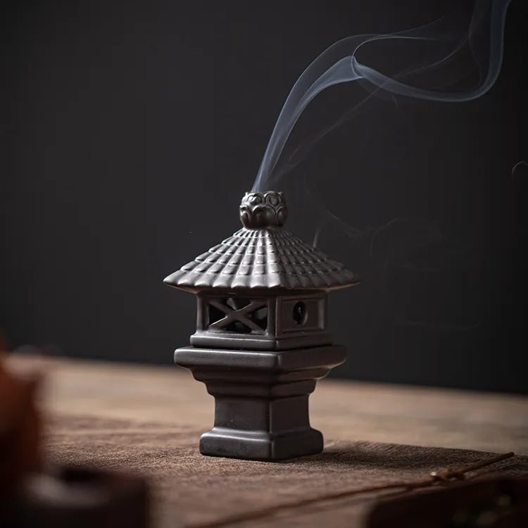 迷你盘香炉陶瓷灯塔古风禅意小香薰炉家用室内檀沉茶道熏香小摆件