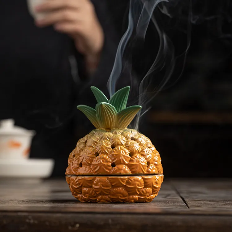 【旺来】创意陶瓷菠萝盘香炉家用室内香薰炉檀香沉香塔香熏香摆件