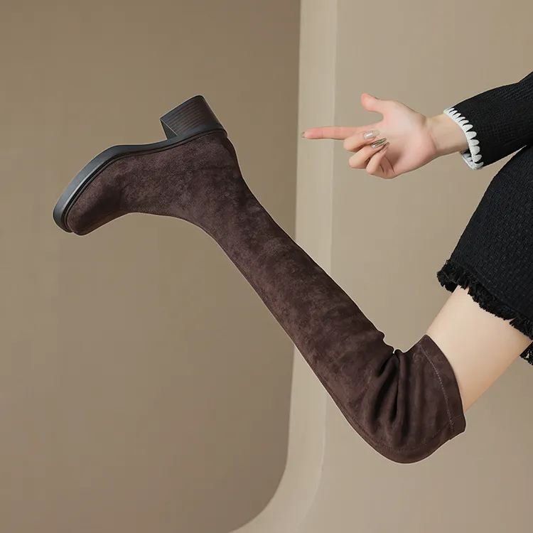 厚底过膝长靴女秋季大码41-43靴子瘦瘦弹力长筒黑色高筒显瘦骑士