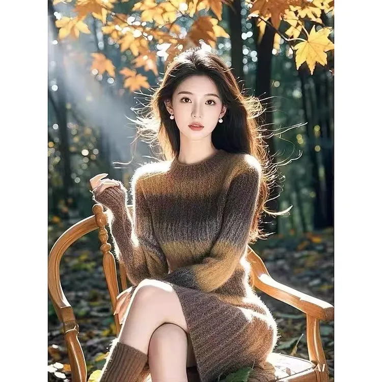超好看咖色毛衣连衣裙女秋冬2024新款法式收腰显身材内搭打底长裙