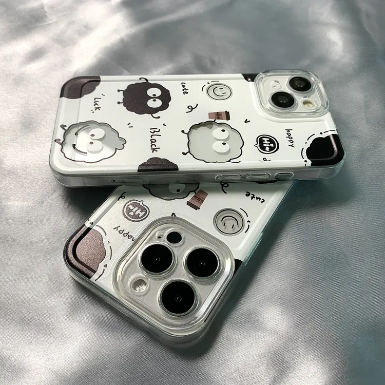 咖啡小煤球适用情侣苹果透明小众手机壳软创意可爱折叠全包防摔