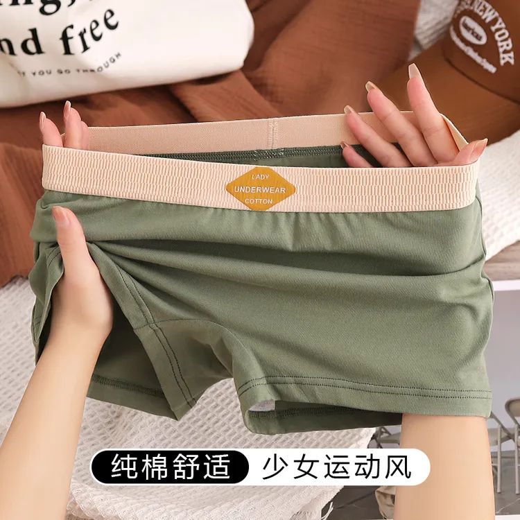 纯棉新款运动风女士内裤全棉简约纯色平角裤女生韩版个性四角裤衩