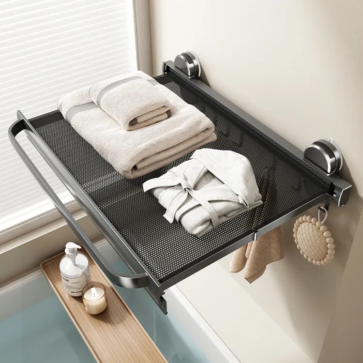浴室吸盘伸缩浴巾架毛巾架卫生间放衣服神器厕所免打孔毛巾置物架