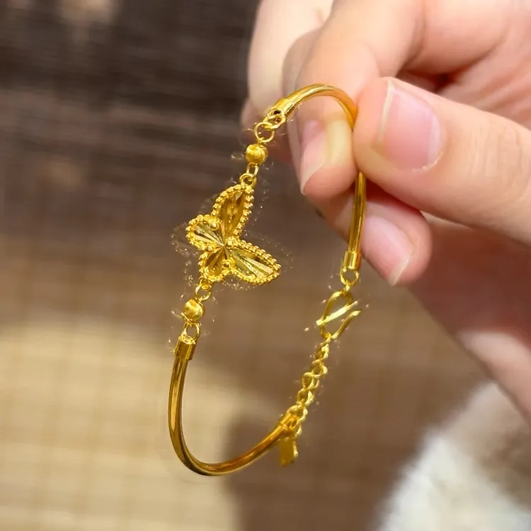 铜合金手镯 999镭射蝴蝶手镯女轻奢爆闪半镯半链可调节手链经典