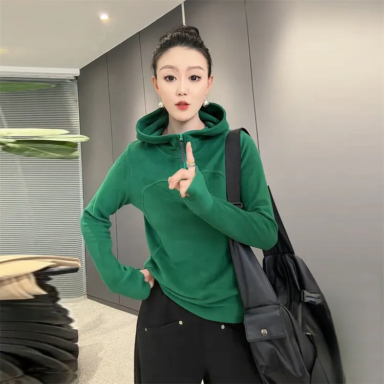 韩系休闲气质感百搭卫衣女2025春季新款纯色显瘦连帽设计德绒上衣