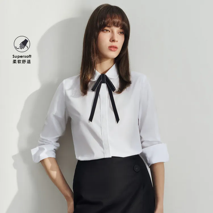 【蝴蝶结娃娃领】G2000女装商场款棉质混纺长袖衬衫直播