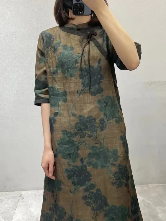 国风莨麻复古连衣裙