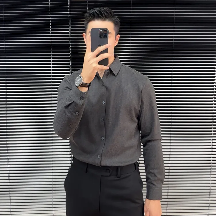 秋冬加厚保暖毛呢衬衫高级感男装衬衣轻奢男装高级感长袖男士保暖