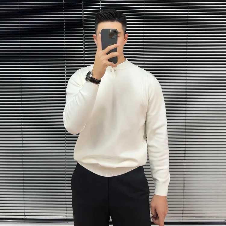 12针高品质针织衫亨利领男士秋冬新款修身纯色百搭毛衣痞帅打底衫