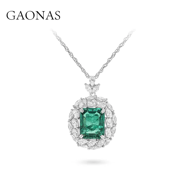 GAONAS 坠链均925银合成锆石 高纳仕富婆的快乐绿色吊坠 GD032070