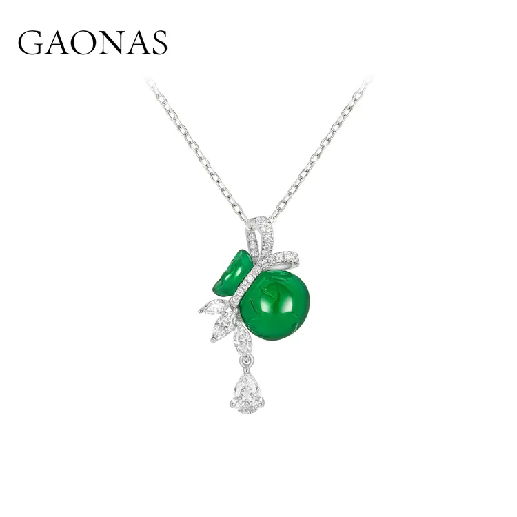GAONAS 坠链均925银合成锆石 高纳仕 经典钱袋子绿色项链GX021330