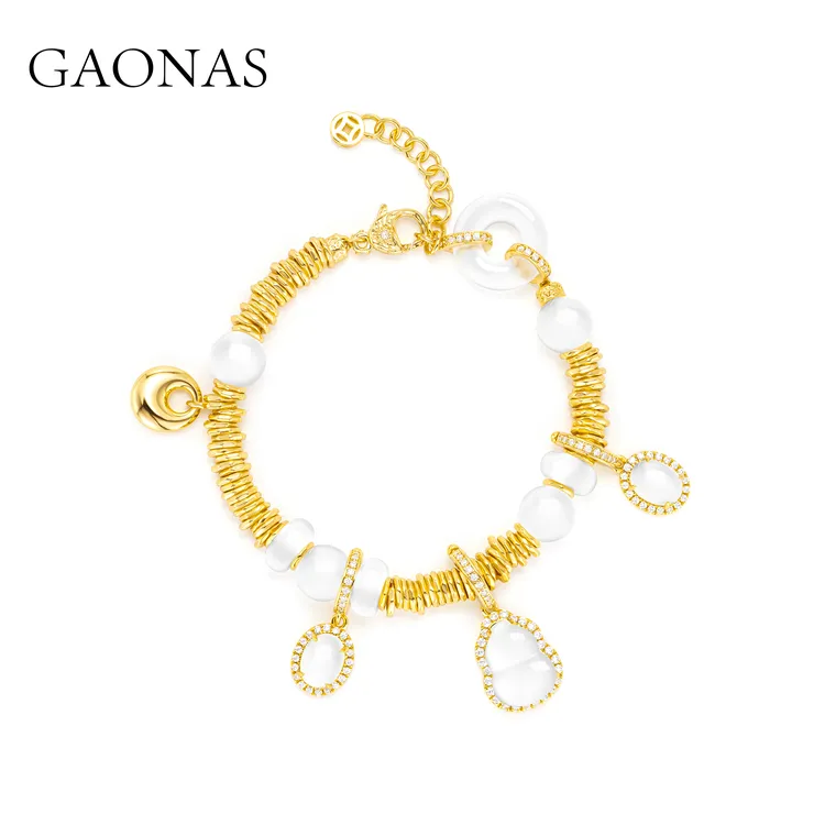 GAONAS 镀K金合成锆石手链 腰缠万贯  国风葫芦金色手链10652SGO